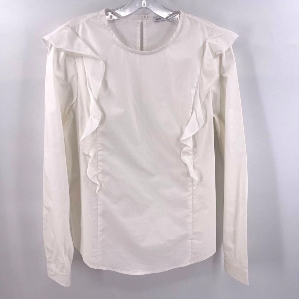 BLDWN Size L White Ruffle Long Sleeve Blouse Top